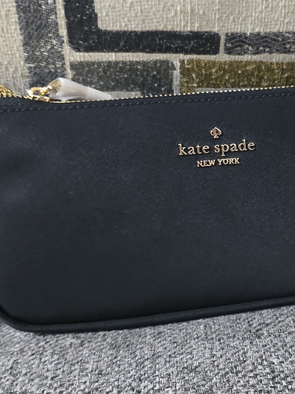 Kate Spade Black Crossbody with Gold Logo and Gold Chain